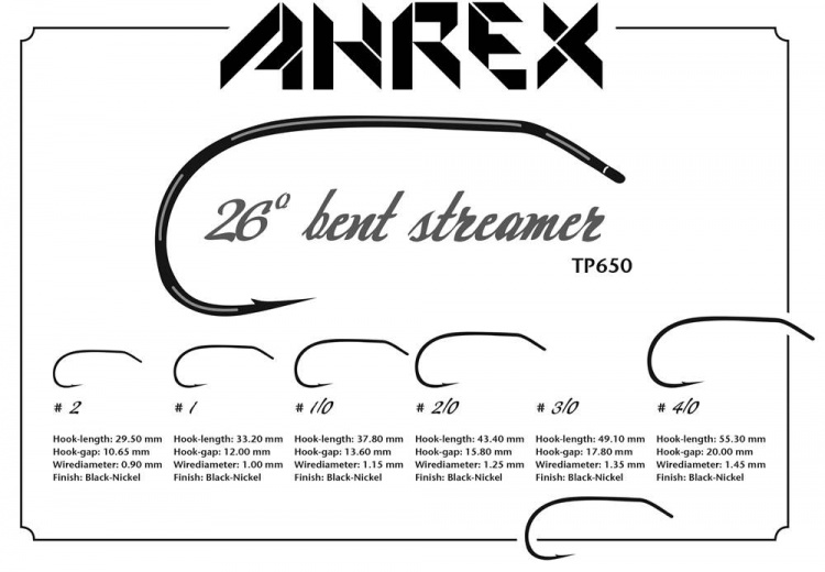 Ahrex Tp650 26 Degree Bent Streamer #1/0 Trout Fly Tying Hooks